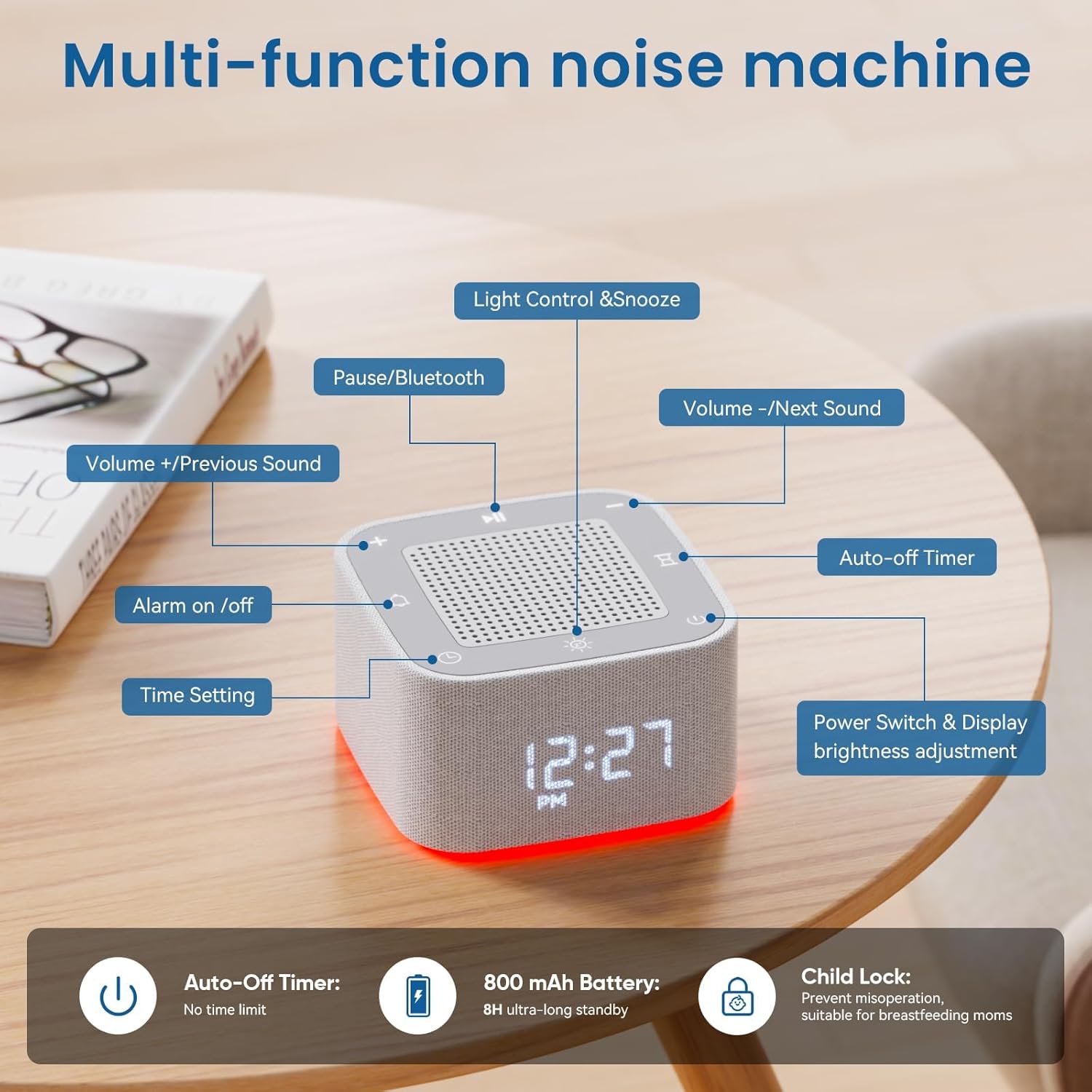 TALENTBABY Sound Machine -Alarm Clock with Sound Machine, 32 Soothing Sounds, RGB Light, App Control White Noise Sound Machin,Timer, Bluetooth Speaker Wake Up Light, Heavy Sleeper, Adults, Kids,Baby - TALENTBABY